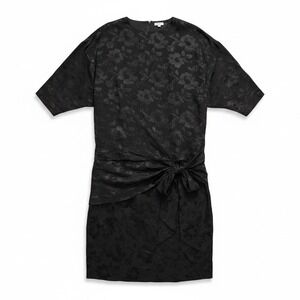 Silk Studio Floral Jacquard‎ Dress M Black Side Tie Silk Sheath Quiet Luxury